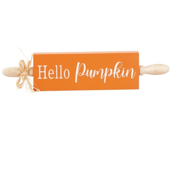 NWT- Set of 2- Hello Pumpkin & Give Thanks Wooden Rolling Pin Decorations w/ Bow - Picture 13 of 15